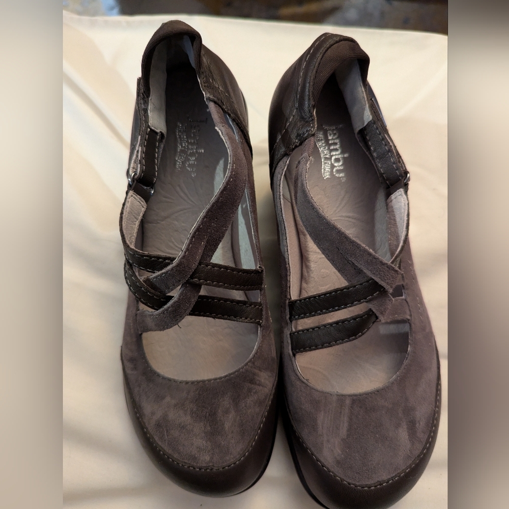 Jambu Gray Suede and Leather Mary Jane Platforms